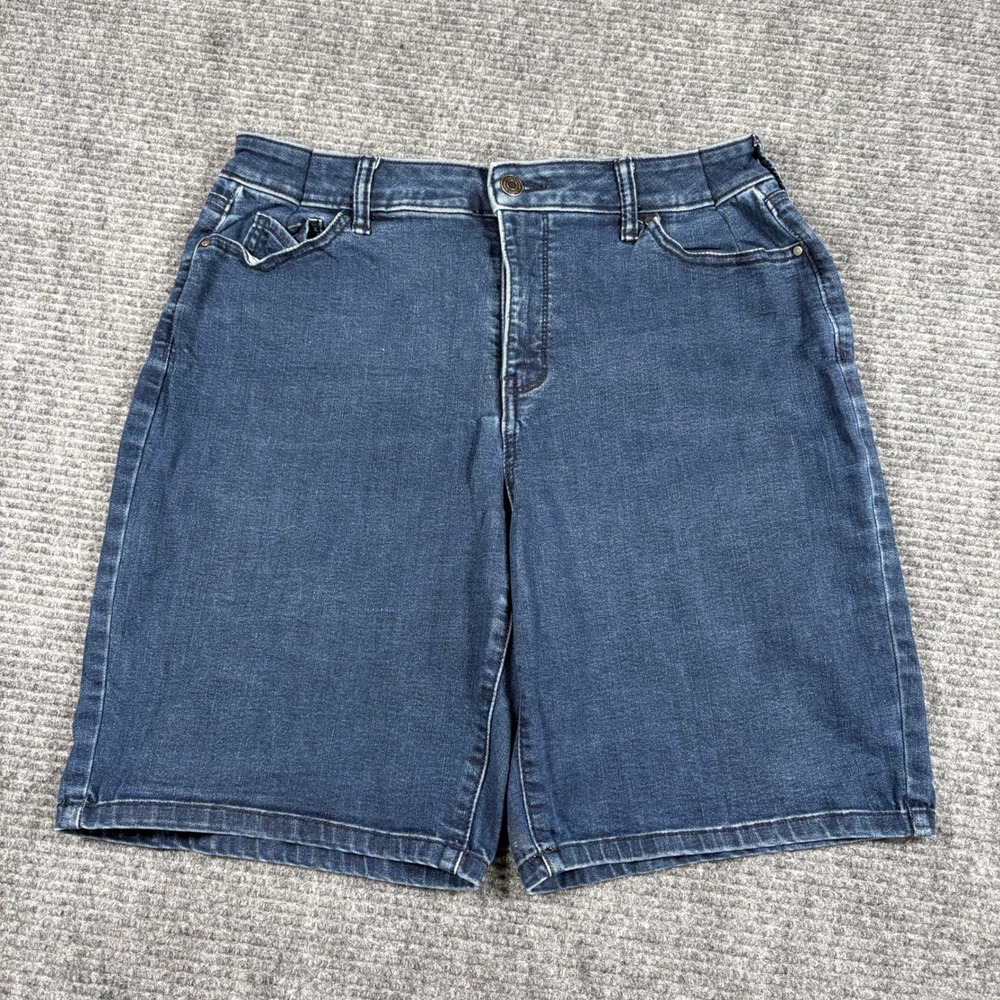 Croft & Barrow Womens Dark Wash Denim Bermuda Shorts Size 12A Blue Stretch 3735